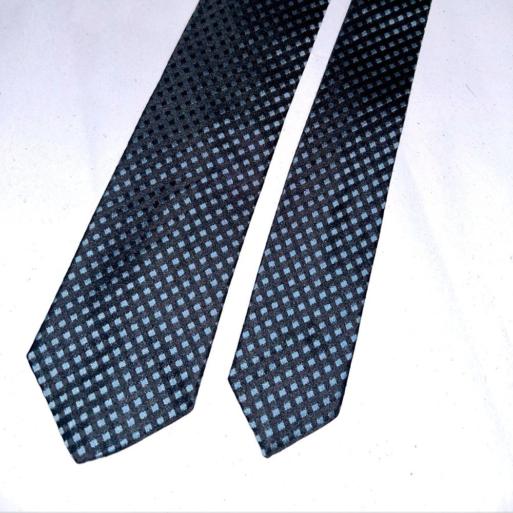 1980’s Tie Black With Blue Diamond Check Pattern Oleg Cassini By Burma